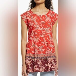 Beach Lunch Lounge Jessa Border Print Cotton Top – Size M – Boho Style